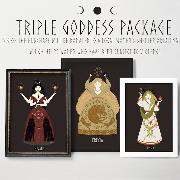 Triple Goddess Art Package - Norse Slavic Celtic Greek Goddesses - Pagan Wiccan Heathen Altar Wall Decoration - Art féminin, art de la déesse