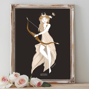 Art Poster Print - Artemis Goddess ver. 2 Wild Greek Mythology Animals Forest Nature Pagan Wiccan Folk - Home Decor - House Warming Gift