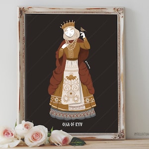 Art Poster Print -  Olga of Kyiv Ukrainian Folk Art - Women in History - Home Decor - House Warming Gift