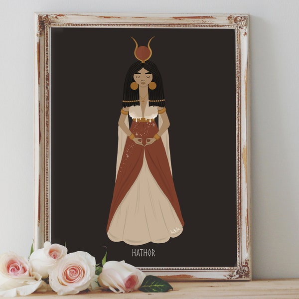 Art Poster Print - Hathor v.1 Déesse Mythologie égyptienne Femmes Protectrice Pouvoir Féminin Wiccan Folk - Décoration intérieure - Cadeau de crémaillère