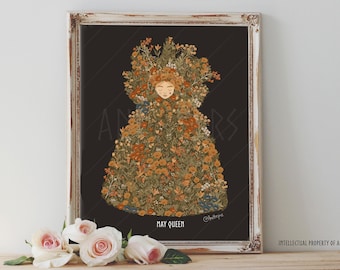 Art Poster Print - Midsommar May Queen Floral Drawing Nature Pagan Wiccan - Décoration intérieure - Cadeau de crémaillère