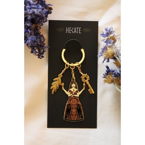 Hecate Keychain - Greek Mythology Goddess Guidance Golden Amulet - Triple Moon Goddess Hekate Divine Feminine Charm