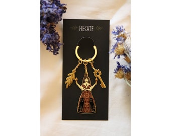 Porte-clés Hécate - Amulette dorée de guidage de la déesse de la mythologie grecque - Déesse triple lune Hécate Charme féminin divin