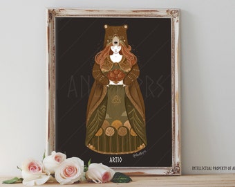 Art Poster Print - Artio Bear Godin Keltische Mythologie Dappere Indie Boho Pagan Wicca Folk - Woondecoratie - House Warming Gift