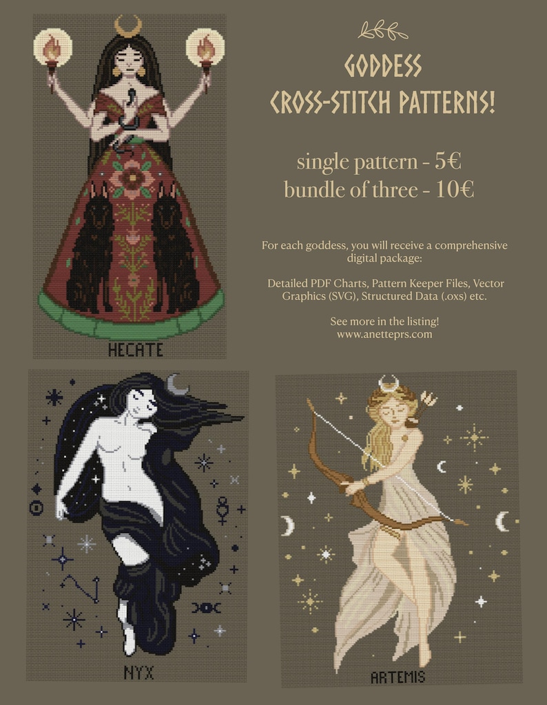 Goddess Cross Stitch Pattern Pack Digital Download File - Artemis ...