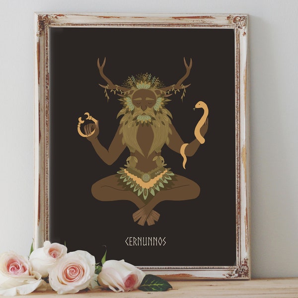 Art Poster Print - Cernunnos God Celtic Mythology Animals Forest Wild Nature Druid Pagan Wiccan Folk - Home Decor - House Warming Gift