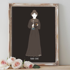 Art Poster Print - Marie Curie Scientist Feminism Girl Power Folk Art Floral - Home Decor - House Warming Gift