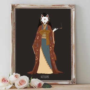 Art Poster Print - Kitsune Goddess Japan Japanese Fox Spirit Mythology Divine Feminine Pagan Wiccan Folk - Home Decor - House Warming Gift