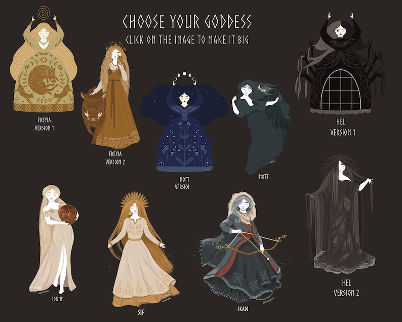 Triple Goddess Art Package - Norse Slavic Celtic Greek Goddesses - Pagan Wiccan Heathen Altar Wall Decoration - Feminine art, goddess art image 3