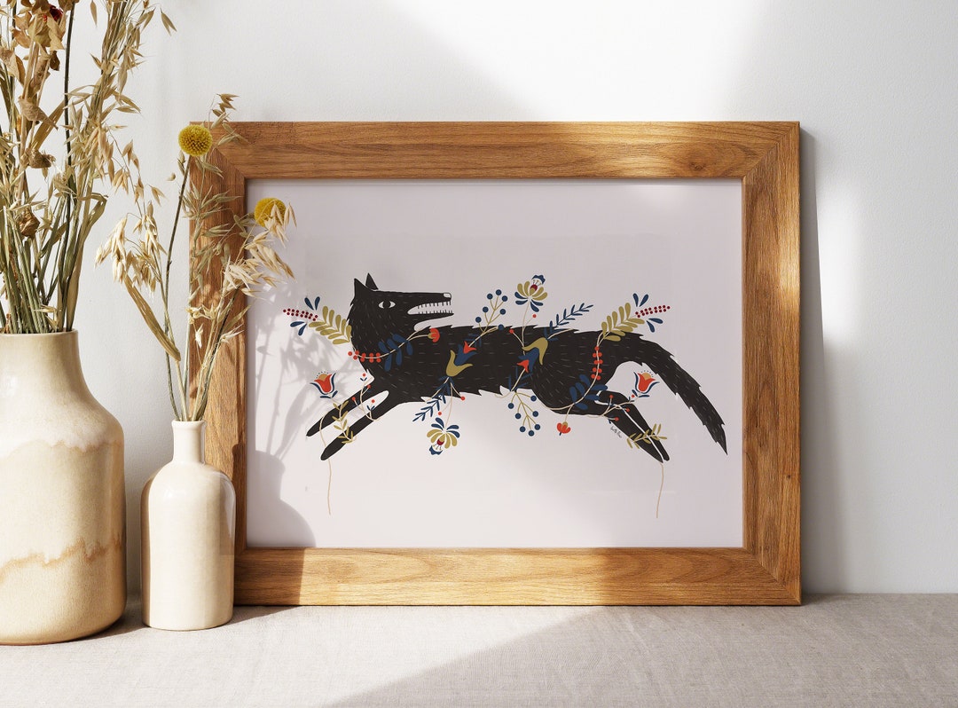 Art Poster Print Fenrir Wolf Viking Norse Mythology Folk Art Forest Wild Nature Pagan Wiccan