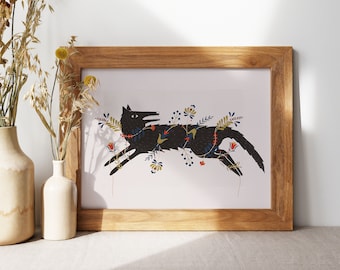 Art Poster Print - Fenrir Wolf Viking Norse Mythology Folk Art Forest Wild Nature Pagan Wiccan Folk - Home Decor - House Warming Gift