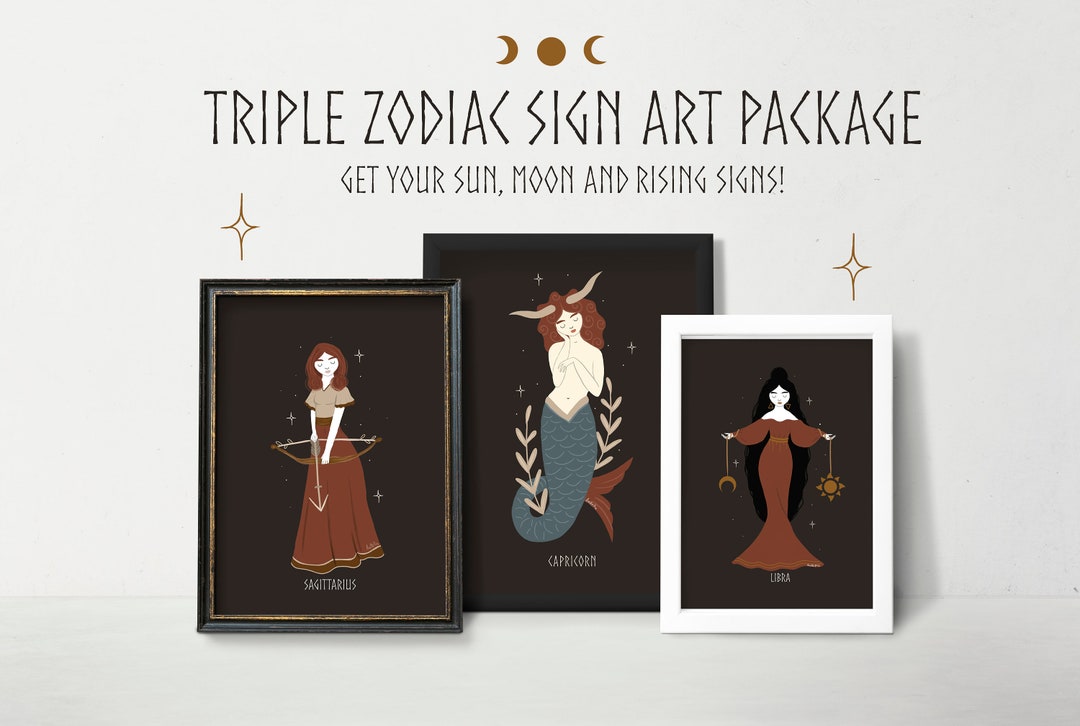 Triple Zodiac Sign Art Package Aries Taurus Gemini Cancer Leo Virgo