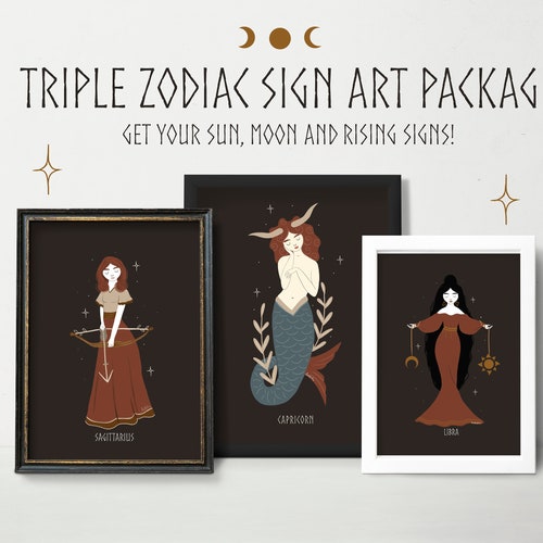 Triple Zodiac Sign Art Package Aries Taurus Gemini Cancer Etsy