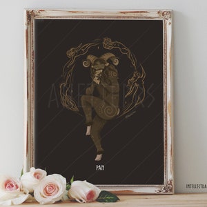 Impression d'affiche d'art - dieu Pan, mythologie païenne grecque, nymphes, forêt, nature sauvage, folk wicca, païen, - décoration d'intérieur - cadeau de pendaison de crémaillère