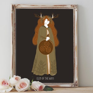 Art Poster Print - Elen of the Ways  Goddess Celtic Mythology Animals Forest Wild Nature Pagan Wiccan Folk - Home Decor - House Warming Gift
