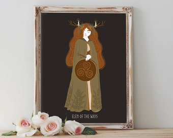 Art Poster Print - Elen of the Ways  Goddess Celtic Mythology Animals Forest Wild Nature Pagan Wiccan Folk - Home Decor - House Warming Gift