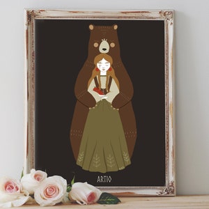 Art Poster Print -Artio v.1 Bear Goddess Celtic Mythology Brave Indie Pastel Bohemian Pagan Wiccan Folk - Home Decor - House Warming Gift