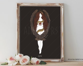 Art Poster Print - Lilith Goddess ver. 2 Mythology Divine Feminine Serpent Girl Power Pagan Wiccan Folk - Home Decor - House Warming Gift