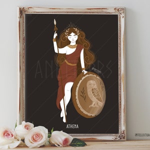 Art Poster Print -Athena Goddess ver. 2 Wisdom Warfare Greek Mythology Owl Wild Nature Pagan Wiccan Folk - Home Decor - House Warming Gift