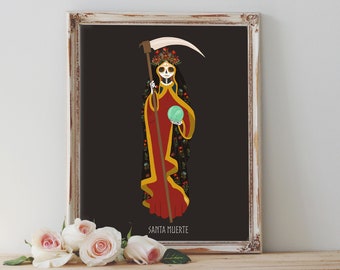 Kunst Poster - Santa Muerte Göttin Mexiko Mexikanisch Azteken Mythologie Göttlich Weiblich Pagan Wicca Folk - Wohnkultur - House Warming Geschenk