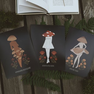 Mushroom Maidens Art Package - Poisonous Mushroom Fungi Femme Folk Art - Pagan Wiccan Heathen Altar Wall Decoration - Nature Posters