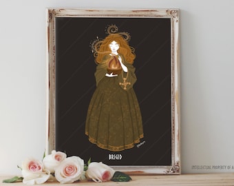 Art Poster Print - Brigid Goddess Celtic Irish Mythology Mother Nature Forest Pagan Wiccan Folk - Home Decor - House Warming Gift