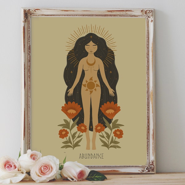 Art Poster Print - Abundance Goddess Mythology Pagan Divine Feminine Wiccan Folk Art - Home Decor - House Warming Gift