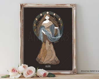 Art Poster Print - Selene Moon Goddess Greek Mythology Divine Feminine Pagan Wiccan Folk - Home Decor - House Warming Gift