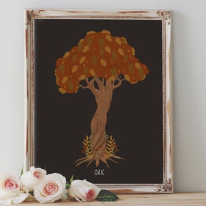 Art Poster Print - Oak God Tree Autums Druid Shaman Floral Divine Nature Pagan Wiccan Folk - Home Decor - House Warming Gift