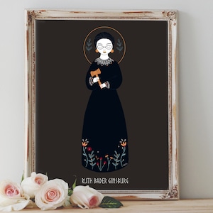 Art Poster Print - Ruth Bader Ginsburg The Notorious RBG Feminism Girl Power Equal Rights Folk Art Floral - Home Decor - House Warming Gift