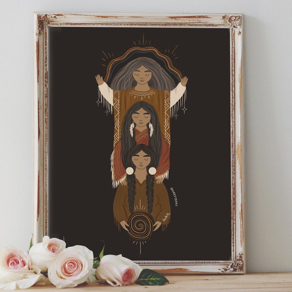 Art Poster Print - Totem of Generations Native American Mythology Women Folk Art Simplistic Style - Home Decor - House Warming Gift