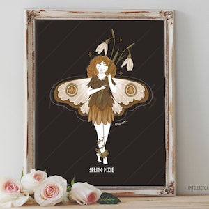 Art Poster Print - Pixie Fairy Goddess Magical Moth Moon Pagan Wiccan Folk - Home Decor - House Warming Gift