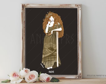 Art Poster Print - Maeve Goddess Irish Celtic Mythology Queen Divine Feminine Pagan Wiccan Folk - Home Decor - House Warming Gift