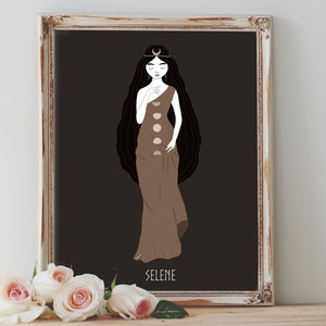 Art Poster Print - Selene v.1 Moon Goddess Greek Mythology Divine Feminine Pagan Wiccan Folk - Home Decor - House Warming Gift