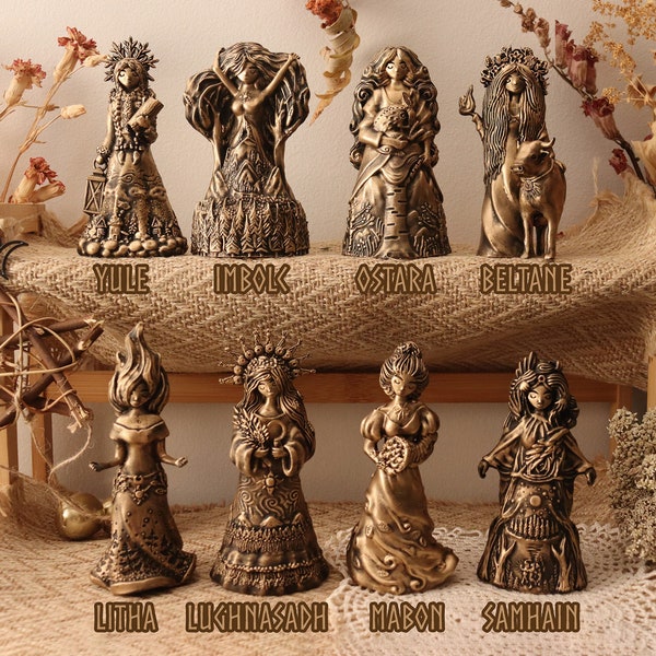 Rad des Jahres Statuen - Samhain Beltane Yule Litha Lughnasadh Imbolc - Witchy Altar Statue Figur - Altarstück - Made in Estland