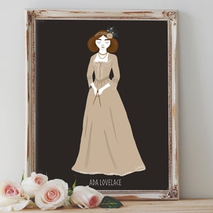 Art Poster Print - Ada Lovelace Women in History Feminism Girl Power Equal Rights Folk Art Floral - Home Decor - House Warming Gift