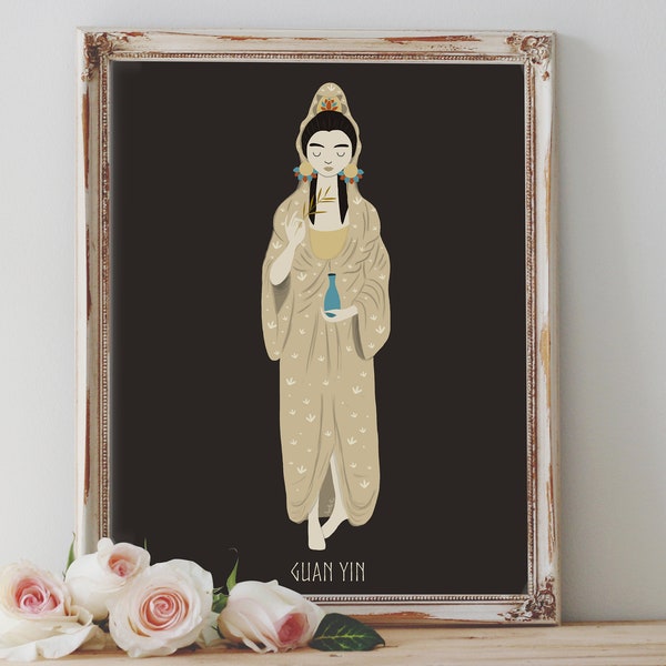 Art Poster Print - Guan Yin Bodhisattva Goddess Buddhism Mythology Kwan Yin Compassion Pagan Wiccan Folk - Home Decor - House Warming Gift