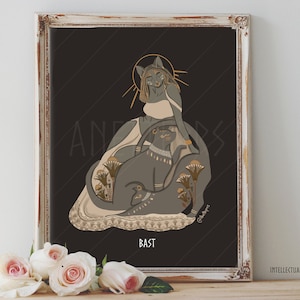 Art Poster Print - Bast Bastet Cat Goddess Egyptian Mythology Divine Feminine Protector Pagan Wiccan Folk - Home Decor - House Warming Gift