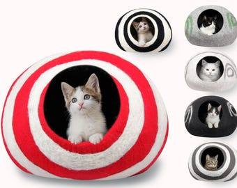 Felted Handmade Wool Cat Cave – Wool Bed / Cozy Pet Hideout / Eco-Friendly Cat House