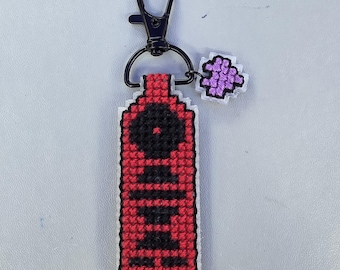 Arirang Album Symbols Black And Red BTS KPop Cross Stitch Lobster Claw Keychain With Purple Heart Charm Double Sided