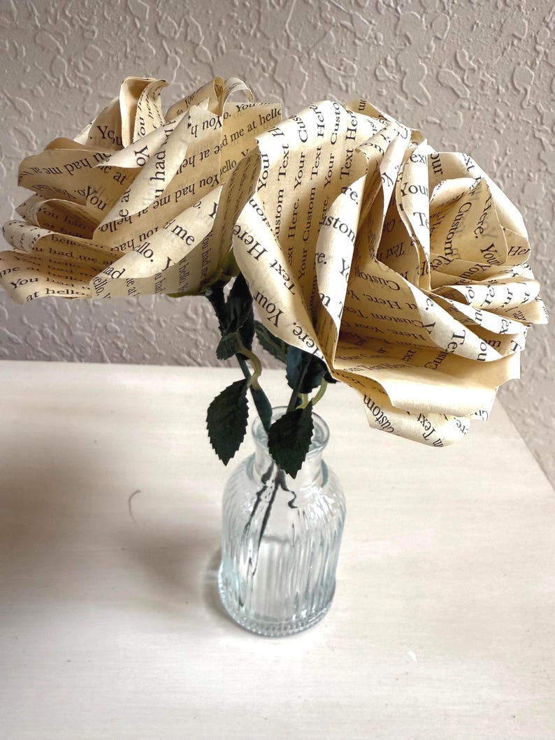 Personalized Paper Rose; Custom Book Page Roses; Wedding Gift; Mother’s ...