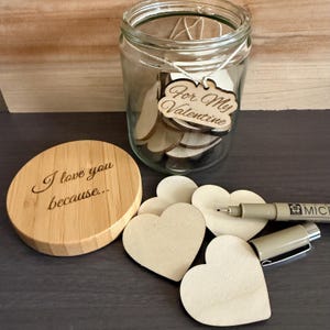 Valentinstag Herzglas mit leeren Token und Holzschreibstift | Geschenk zum Valentinstag | Geschenk für Sie oder Ihn | Worte der Affirmation