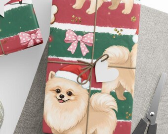 Pomeranian Christmas Wrapping Paper, Dog Holiday Gift Wrap, Cute Puppy Paper, Festive Holiday Wrap, Christmas Gift Wrap