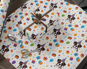 Boxer Dog Birthday Wrapping Paper, Puppy Party Present Wrap, Celebration Gift Wrap, Dog Lover Present, Cute Birthday Paper