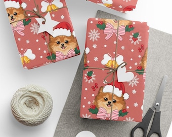 Pomeranian Christmas Wrapping Paper, Santa Dog Holiday Gift Wrap, Cute Puppy Xmas Paper, Festive Pet Paper, Dog Lover Gift