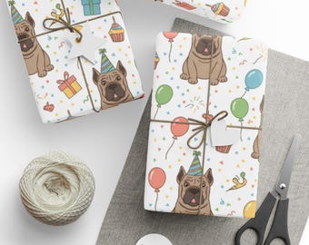 Dog Birthday Wrapping Paper, Cute Party Puppy Gift Wrap, Celebration Present Paper, Fun Animal Theme, Pet Lover Paper
