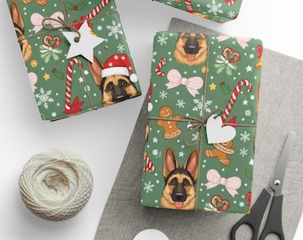 Papel de regalo navideño para pastor alemán, papel de regalo para perros, papel festivo para perros, papel de regalo para amantes de las mascotas, papel de regalo navideño