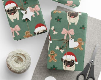 Pug Christmas Wrapping Paper, Holiday Dog Gift Wrap, Festive Pet Lover Paper, Cute Animal Present Paper, Dog Breed Xmas Paper