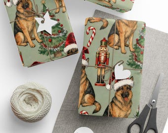 Papel de regalo navideño de pastor alemán, papel de regalo navideño, Navidad para amantes de los perros, regalos festivos, productos navideños lindos y variados.