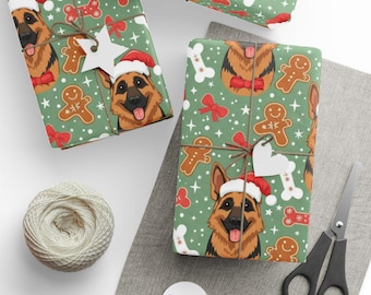 Papel de regalo navideño para pastor alemán, papel de regalo festivo, papel de regalo para amantes de los perros, papel de regalo navideño, papel para perros navideños
